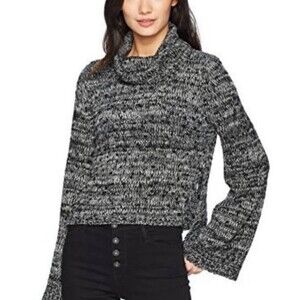 MinkPink black and gray long flare sleeve cropped turtleneck sweater size XS
